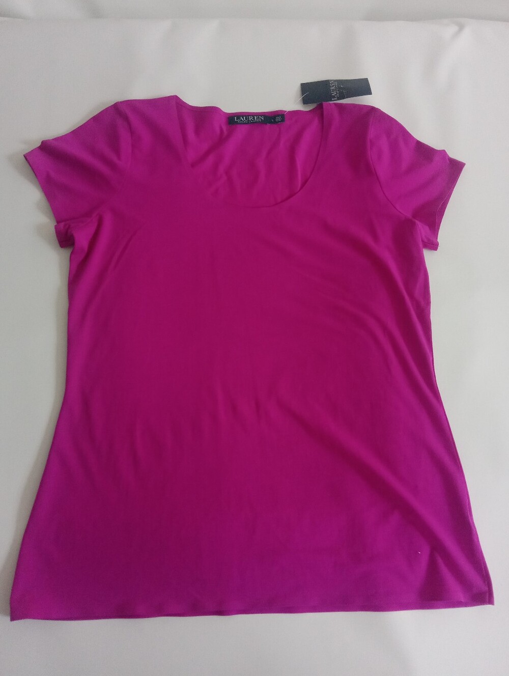 Lauren Ralph Lauren Fuchsia Shirt Womens L Scoop Neck Cap Sleeve